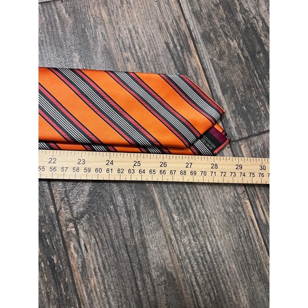 Orange‎ Striped Necktie Mens Microfiber Formal Business Laurant Bennet Milano